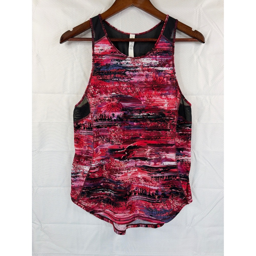 Lululemon Sculpt Tank Top Pink Red Floral Brushstroke Mesh Racerback Size 6